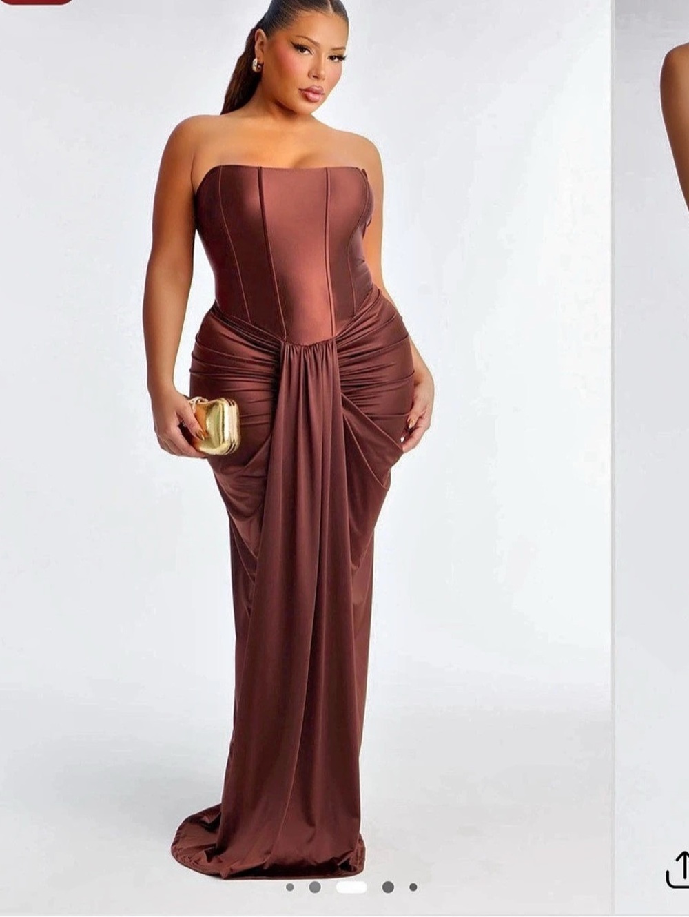 Fashion Nova Warm Horizon Satin Maxi Gown Brown